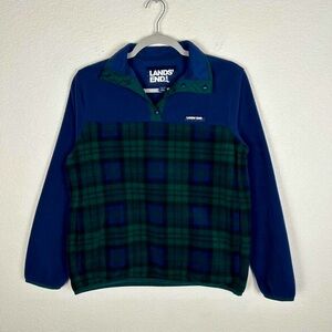 Lands End Women's XSP 1/4 snap fleece plaid pullover